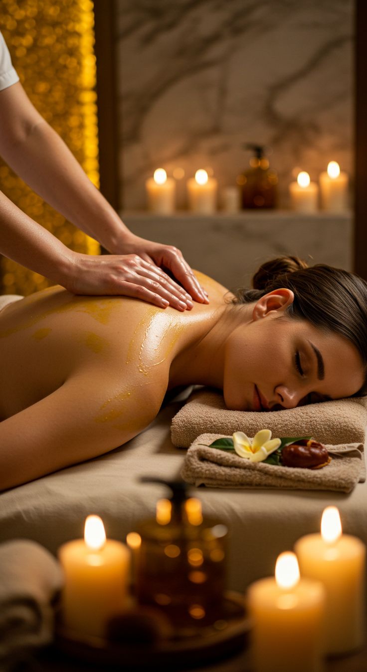 Massage à l’huile thaï dans une ambiance chaleureuse éclairée à la bougie